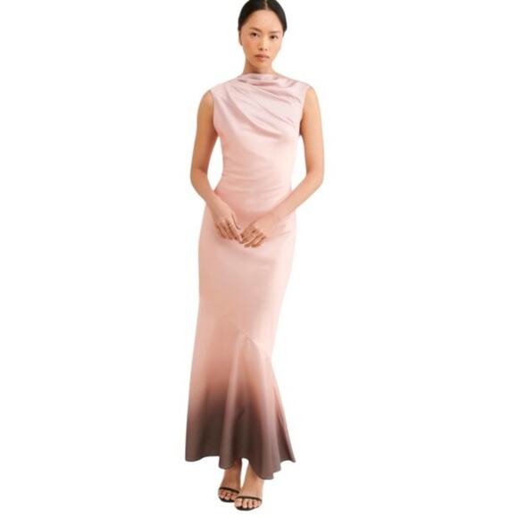 Significant Other Satin Maxi Dress Pink Ombré Tie Back Size 6 Elegant Cocktail - Picture 10 of 10